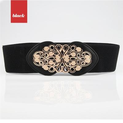 China High Quality Korean Style Vintage Engraving Flower Decoration Pairs Buckle Elastic Cloth Belt Ladies Belt for sale