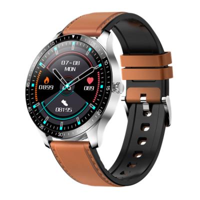 China Round Smart Watch New Arrival Touch Screen Business Leather Strap Sleep Monitor Waterproof Full Touch Screen Smartwatch for sale