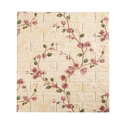 China Mid Century Modern 3D Flowers Wall Covering Foam Tiles Self Adhesive Wallpaper For Interior Home Decoration for sale