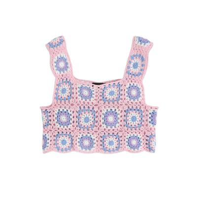 China 2022 Anti-Wrinkle Custom OEM&ODM Sleeveless Crochet Sweater Vest Floral Knit Sweater Vest Women Crop Top for sale