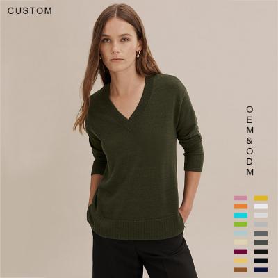 China Custom Women's Anti-Wrinkle Logo Cashmere Sweater Merino Wool Knitted Autumn Women's V-Neck Sweater Sweater Cos for sale