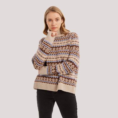 China custom oem&odm wool women's Anti-wrinkle logo cashmere sweater knitted jacquard knit ladies turtle neck sweater for sale