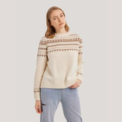 China custom oem&odm wool women's Anti-wrinkle logo cashmere sweater knitted jacquard knit ladies crewneck sweater for sale