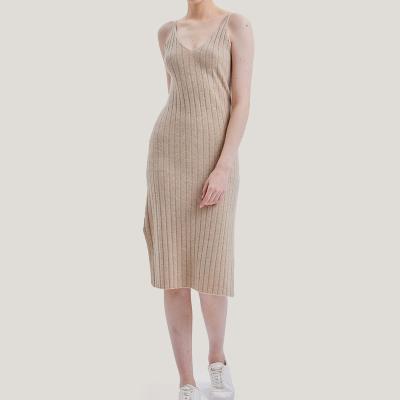 China 2022 Anti-wrinkle Custom OEM&ODM 100% Cashmere Knit Dress Women Ribbed Knitted Sleeveless Sweater Dress for sale