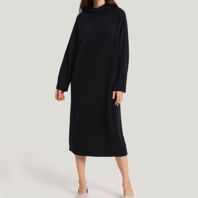 China 2022 Anti-wrinkle OEM&ODM custom cashmere dress turtle neck wool knitted women oversized sweater dress plus size for sale