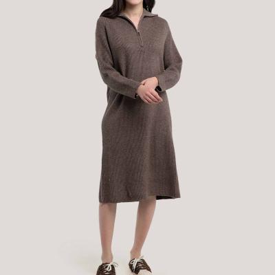 China 2022 Anti-wrinkle custom OEM and ODM front zipper sweater dress wool cashmere knitted sweater dress long for women for sale