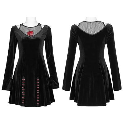 China Viable Punk Praise Embroidery Dress WQ-539LQF Women's Evening Dress Velvet V-Neck Black Dress for sale