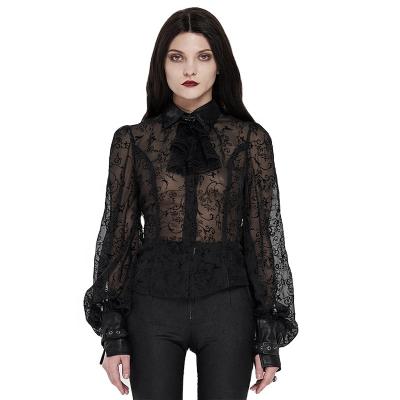 China New Fashion Breathable Women's Long Sleeve Steampunk Blouse WY-1201CCF Chiffon Flocking Top Clothes for sale