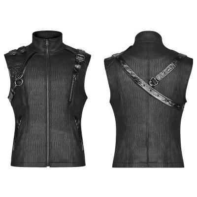 China Anti-pilling PUNK RAZE designer WY-1002 Men Fashion Handsome pull over faux stand collar zippers men spring summer leather vest for sale