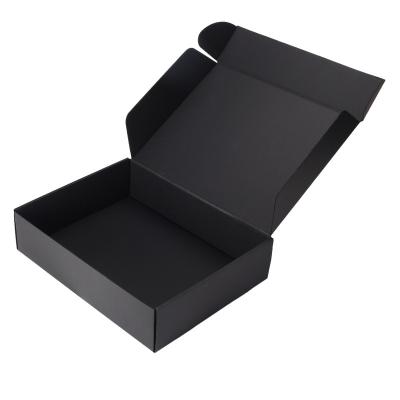 China Recycled Mailing Cardboard Paper Boxes Custom Eco Friendly Apparel Materials Shirt Black Corrugated Box For Apparel And Shoe Packaging for sale