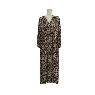 China Anti-wrinkle Spring And Autumn Button Collar Leopard Print Loose Long Dress for sale