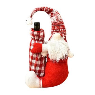 China New Christmas cotton+padded baby wine bottle cover Santa Claus faceless table knitted standing posture doll wine bottle set props for sale