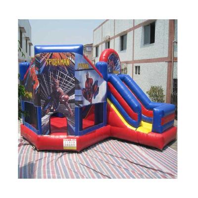 China Popular Waterproof Flame Retardant UV Protective PVC Tarpaulin Inflatable House Bouncer Spiderman Bouncy Castle For Sale for sale