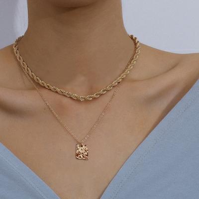 China Fashion Friendly Material Gold Plated Square Pendant Necklace Multilayer Layered Layered Pendant Necklace for sale