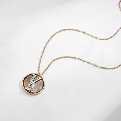 China New Design FASHIONABLE Tortoise Initial Letter Necklace Long Chain Sweater Acrylic Pendant Necklace for sale