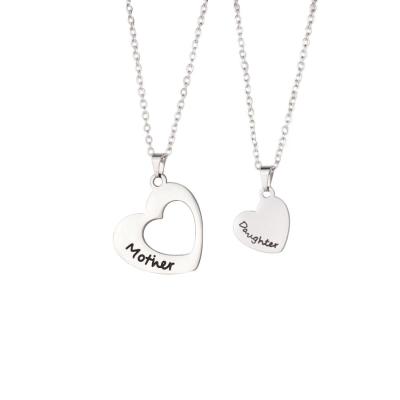 China Double Heart Letter Necklace Mother Daughter Jewelry Mother's Day Gifts Heart Shape Friendly Material Letter Pendant Necklace for sale