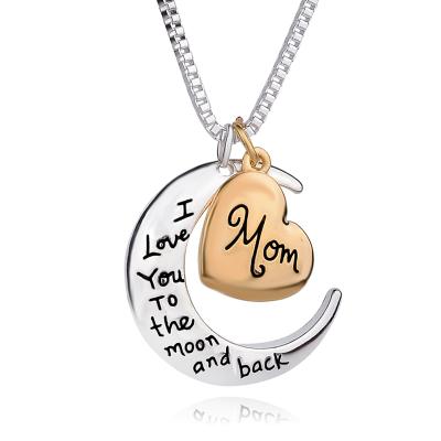 China Heart Friendly Material Moon Pendant Necklace Mom I Love You To The Moon And Back Letter Mom Necklace Jewelry For Mothers Gift for sale