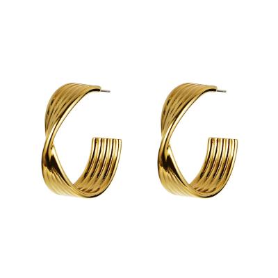 China New Arrival C Shape Friendly Material Earrings Stripe Texture Jewelry Personalized Arc Twist Circle Earrings For Women for sale