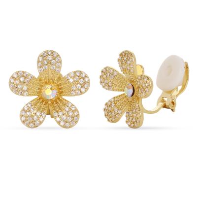 China Fashion Women's Romantic Earring Crystal Flower Earrings No Need Jewelry Pierced Ear Clips For Gift for sale