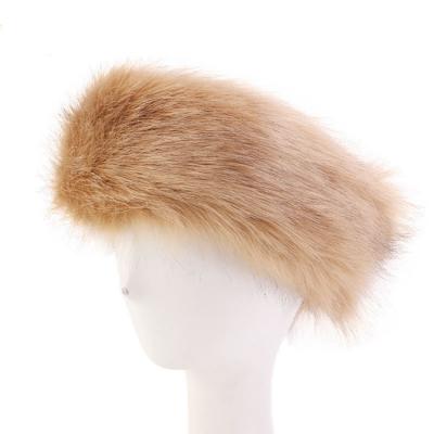 China Newest Faux Fur Warm Winter Fluffy Solid Color Dome Cap Hat Headband Women Hair Accessories Headband Friendly Material for sale