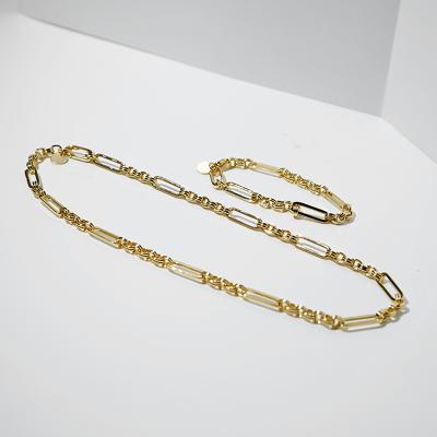 China 2020 Fashion Link Chain Jewelry Set Shiny Gold Plated Necklace And Bracelet Set Women Metal Trendy Jewelry for sale