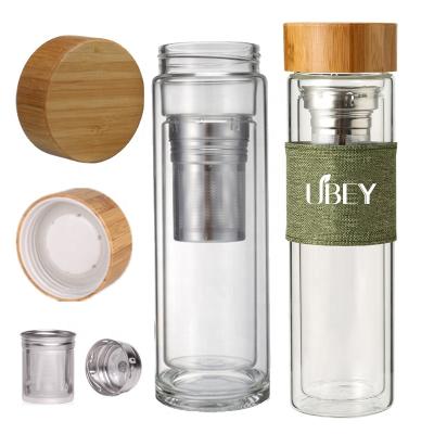 China Viable High Quality Heat Resistant Unbreakable Double Wall Glass Water Bottle With Tea Infuser for sale