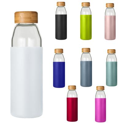 China 2019 Good Quality Silicone Sleeve High Borosilicate Glass Water Sustainable Drink Bottle Bamboo Lid For Sale for sale