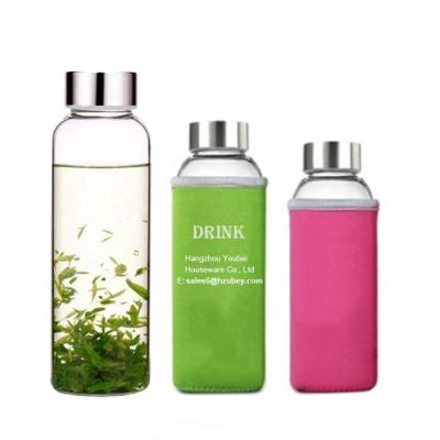 China Sustainable Reusable Protect Sport Glass BPA Free Unbreakable Sleeve Water Bottle Cups 500ml for sale