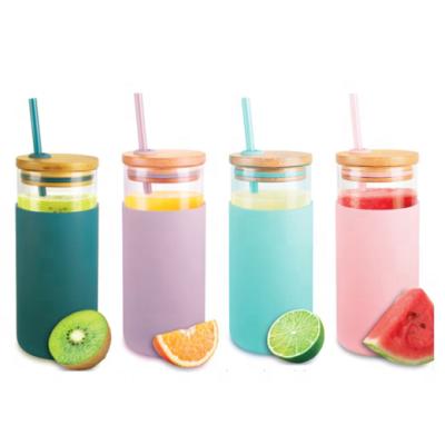 China Sustainable Recycling Protective Sleeve Drinking Straw Bubble Tea Glass Water Bottle For Kids for sale