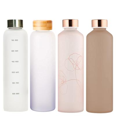 China Sustainable Wholesale Sublimation Premium Frosted Borosilicate Glass Water Bottle With Swing Top for sale