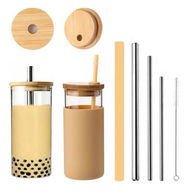 China Sustainable Amazon Bubble Tea Product Reusable Stainless Steel Straw Glass Tumbler With Lid for sale