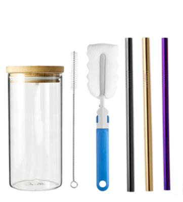 China Amazon Sustainable Success Recycled Bamboo Lid Glass Bottle Tumbler Boba Tea Cup With Straw for sale