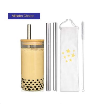 China Sustainable food grade stainless steel straw bubble tea tumbler boba cup borosilicate glass water bottle bpa free for sale