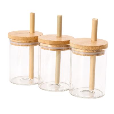 China Natura Eco Lid Glass Bottle Logo Tumbler Cup With Bamboo Viable Bamboo Straw 450ml for sale