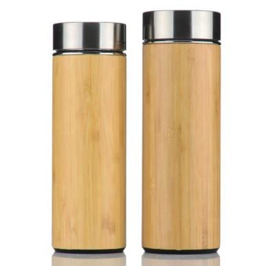 China PORTABLE Bamboo Cover 450ml Vacuum Tea Infuser Drinking Water Bottle With Stainless Steel Lid for sale