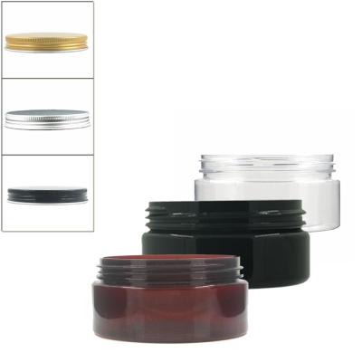 China Eye Round 80ml Clear / Cream Plastic Ember / Black PET Jar With Aluminum Screw Lid / White EPE Inserts for sale