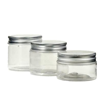 China Eye Cream Pet 30ml/50ml/60ml Round Plastic Jar With Aluminum Screw Lid/White EPE Inserts for sale