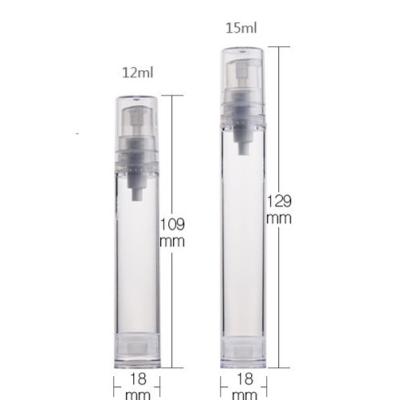 China Personal Care 12ml/15ml Airless Cosmetic Lotion Bottle For Sample Skin Care Products Diameter 18mm for sale