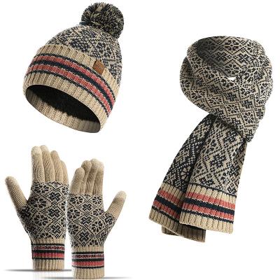 China Factory Wholesale Soft Cheap Winter Hat Scarf Gloves Three-piece Knitted Set for sale