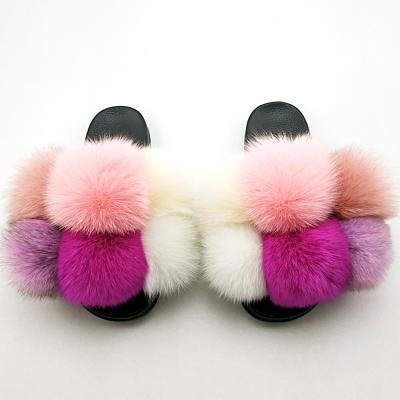 China Fashion Trend Good Quality Ladies Fur Slippers Fur Slides Slippers Fur Ball Slipper for sale