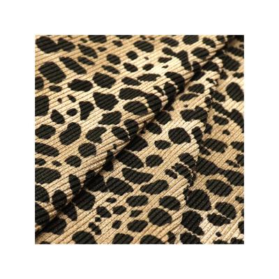 China Latest Pattern Tear-Resistant Leopard Printed 4 Way Stretch Rib Polyester Spandex Knitted Fabric For Women Garment for sale