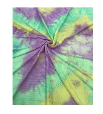 China 170cm Tear-resistant Width And 190GSM Tie Dye Print Knit Rib 4 Way Stretch Fabric for sale