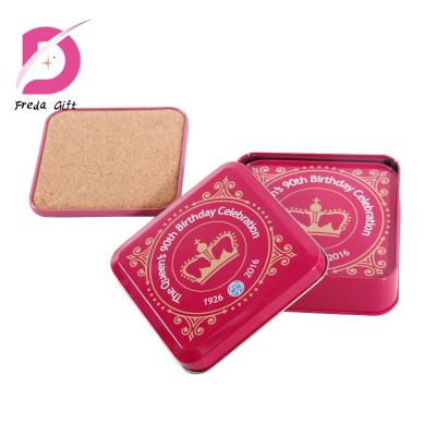 China 2020 Viable High Quality Custom Cork Tinplate Coaster For Drink Customized Square Tin Coaster For Promotion for sale