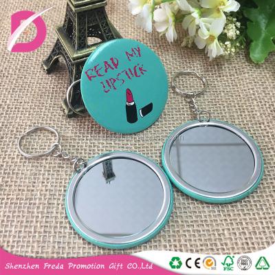 China Factory custom unfoldable tinplalte mirror tin button badge pocket mirror dresser with key chain for sale