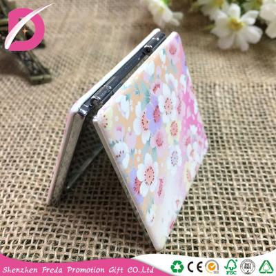 China Convenient Double Side Square Makeup PU Pocket Cosmetic Flexible Leather Printed Mirror for sale