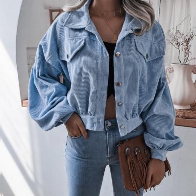 China 2021 Streetwear Coats Streetwear Breathable Casual Fashionable Corduroy Long Sleeve Cropped Jacket Women for sale