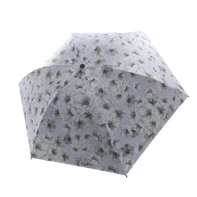 China Customized Portable Ultra Light Black Plastic Gorgeous Umbrella Special Travel Umbrella Three Folds Flower for sale