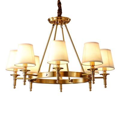 China Modern Nordic Luxury Vintage Brass Woven Fabric Chandelier Retro Attic Bedroom Pendant Light for sale