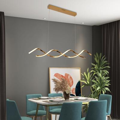 China Modern Steel Line Shape LED Pendant Lamp Gold Plated Finish 46w For Living Room Decor for sale