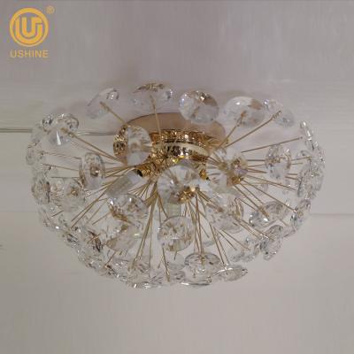 China Surface Mounted Luxury Modern Bedroom Decor Gold Glass Crystal Ceiling Lamp Light Hotel Living Room for sale